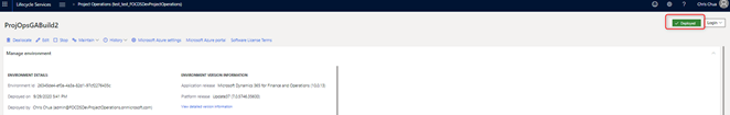 Screenshot dello stato di distribuzione dell'ambiente.
