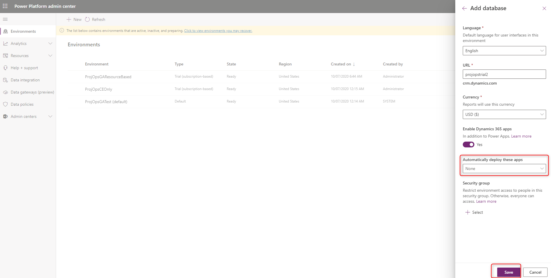 Screenshot della finestra di dialogo Aggiungi database.