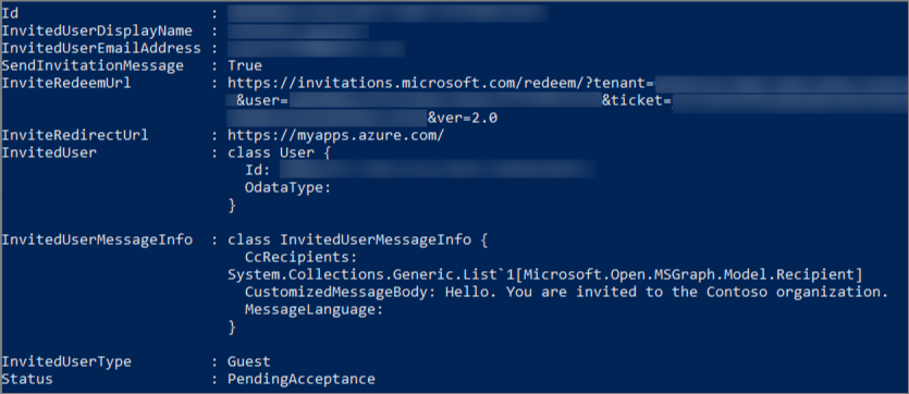 Screenshot che mostra l'output di PowerShell che include l'accettazione pendente da parte dell'utente.