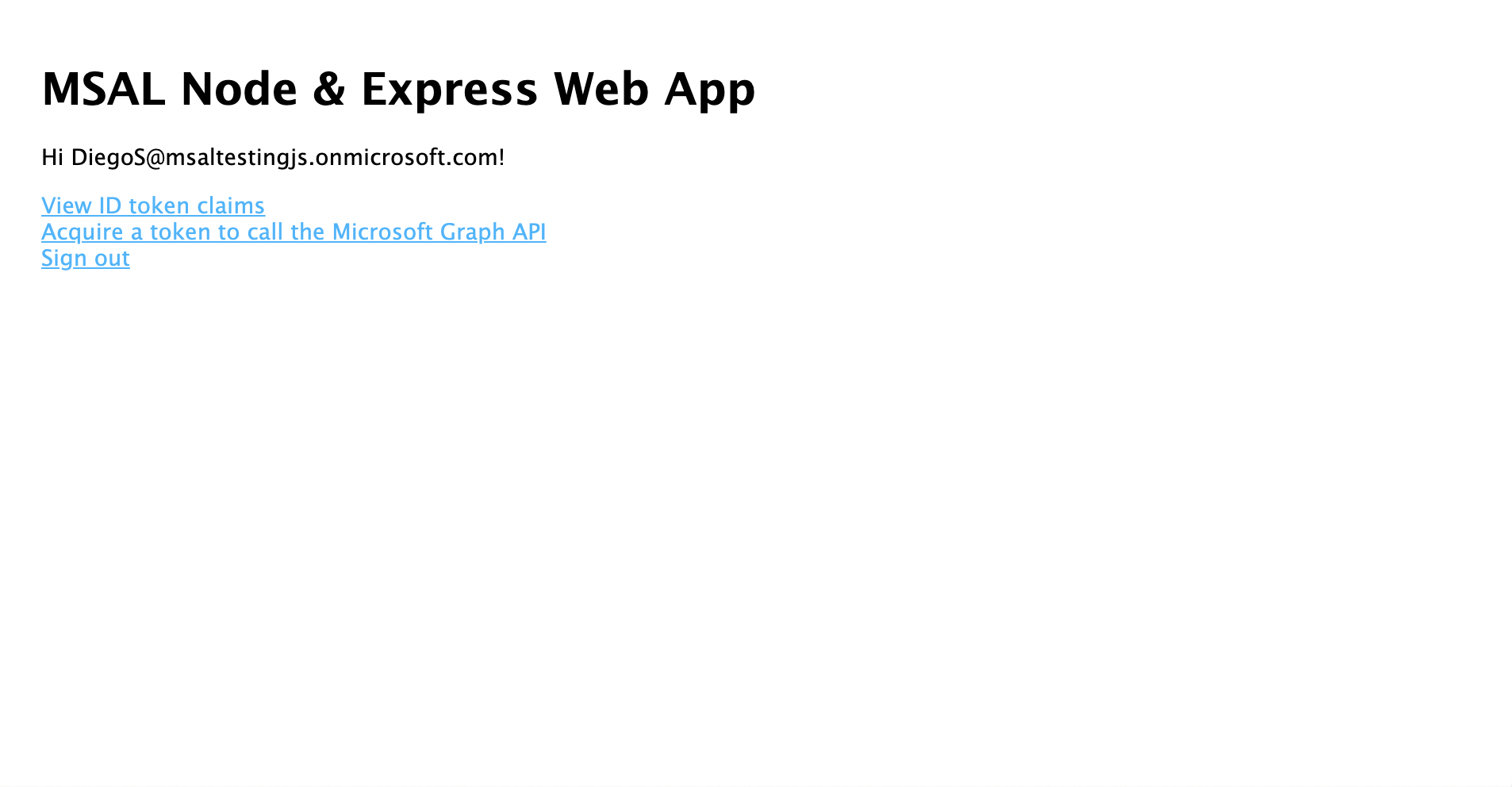 pagina iniziale dell'app Web dopo l'accesso, visualizzando