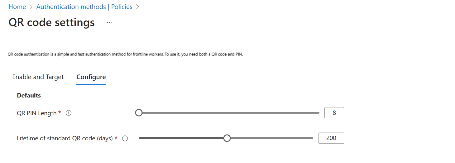 Screenshot che visualizza le impostazioni del codice QR.