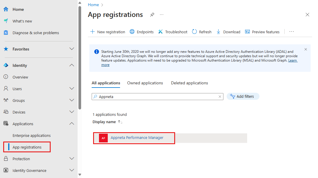 Screenshot che mostra le registrazioni delle applicazioni con Appneta Performance Manager in basso.