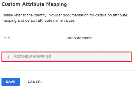 Screenshot della UI per la mappatura di attributi personalizzati.