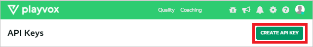 Screenshot che mostra il percorso del pulsante Crea chiave API nell'interfaccia utente playvox.