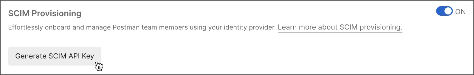 Screenshot per generare una chiave API SCIM in Postman.