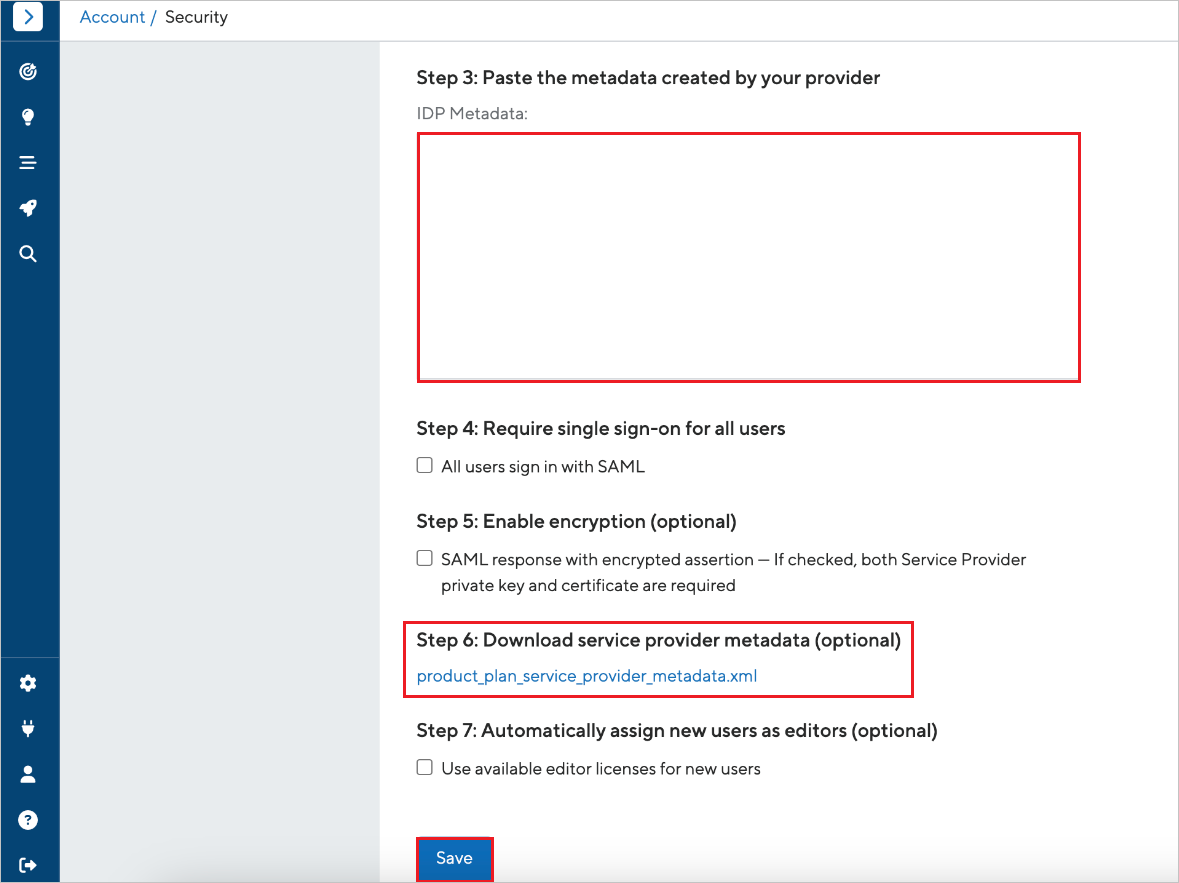 Lo screenshot mostra le impostazioni dell'account per la configurazione.