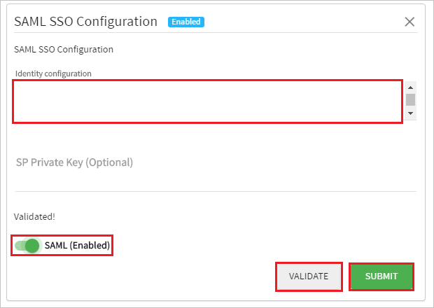 Screenshot che mostra la configurazione SAML S O con SAML abilitato.