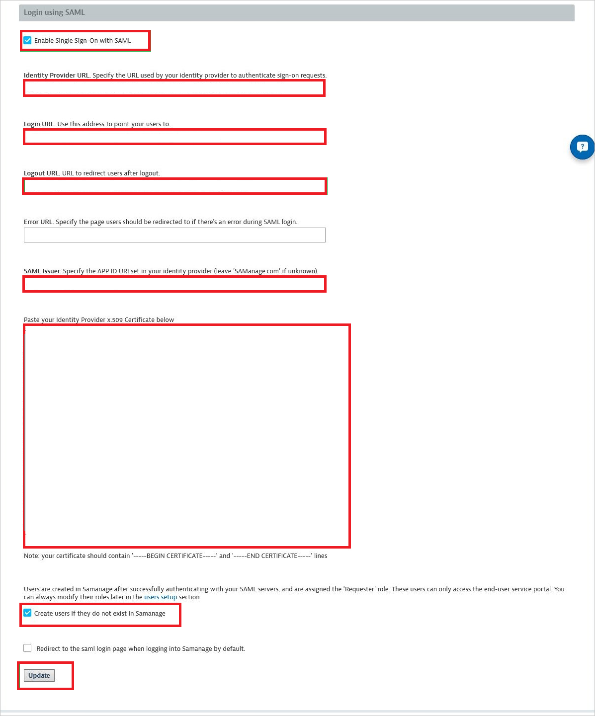 Accedi con SAML