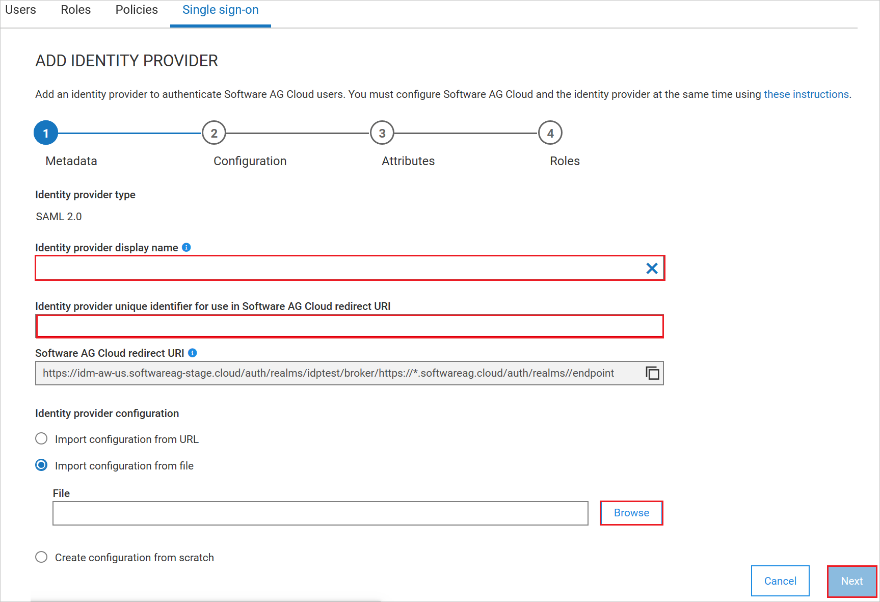 Configura Software AG Cloud seguendo i passaggi