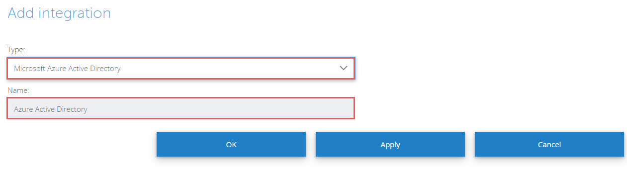 Screenshot della finestra di dialogo Aggiungi integrazione con evidenziate le caselle di testo Tipo e Nome.