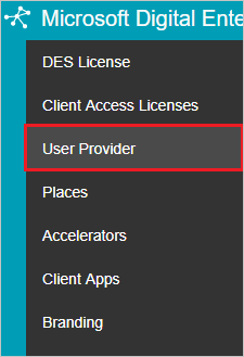 La screenshot mostra che è stata selezionata l'opzione Fornitore utente dal menu.