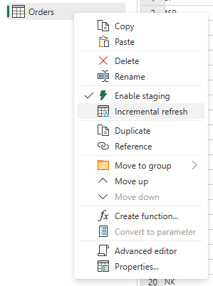 Screenshot del menu a tendina in Dataflow Gen2.