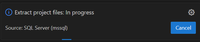 Screenshot da Visual Studio Code che mostra la notifica di avanzamento dell'estrazione dei file del progetto.