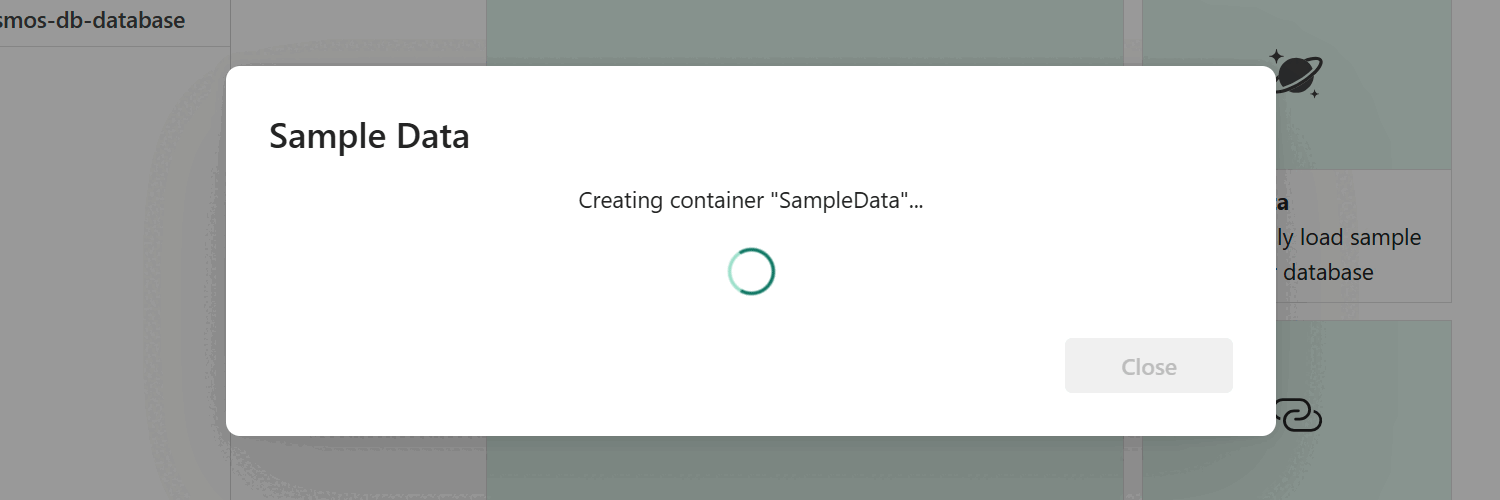 Screenshot della finestra di dialogo per indicare che i dati di esempio sono in fase di caricamento nel database nel portale di Fabric.