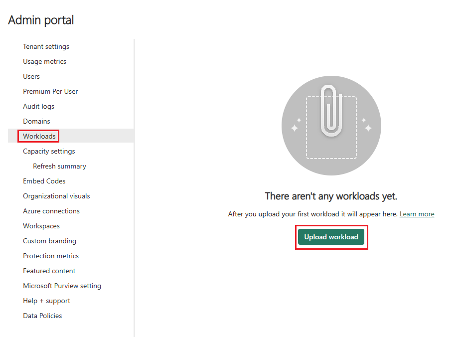 Screenshot che mostra come caricare un carico di lavoro.