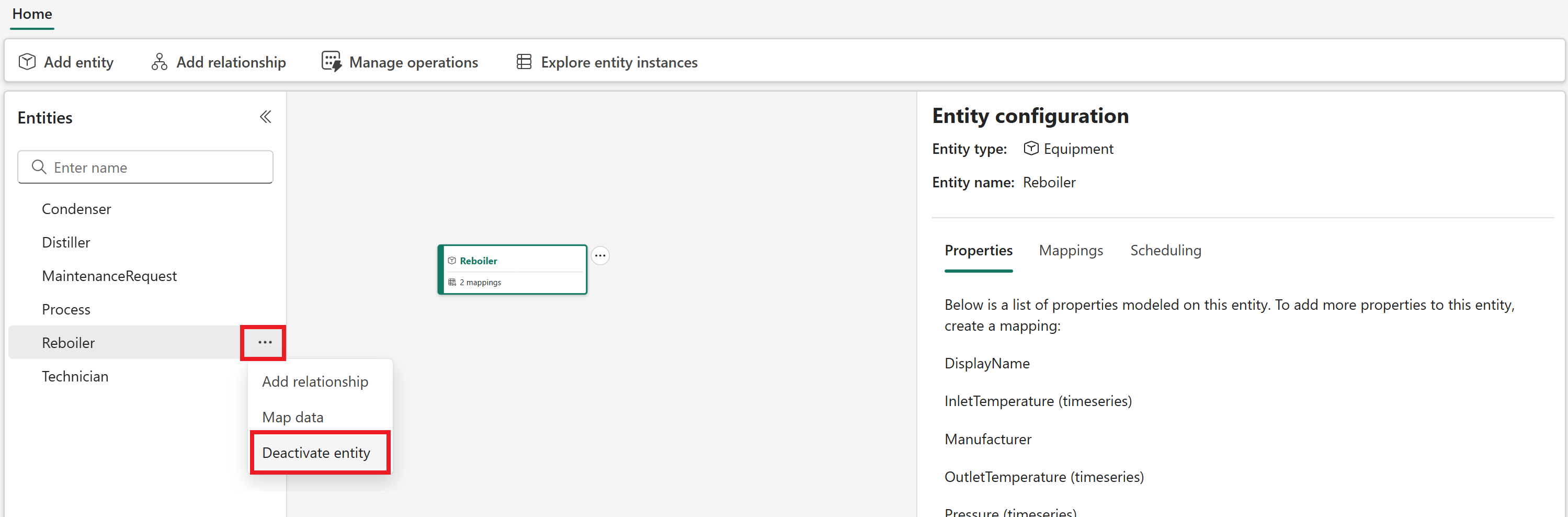 Screenshot che mostra come disattivare un tipo di entità.