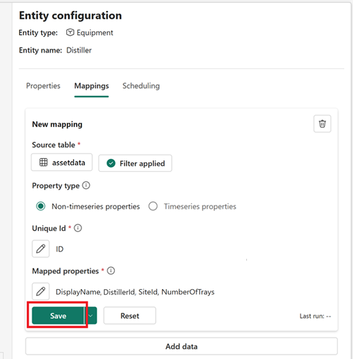 Screenshot della mappatura e del pulsante Salva.