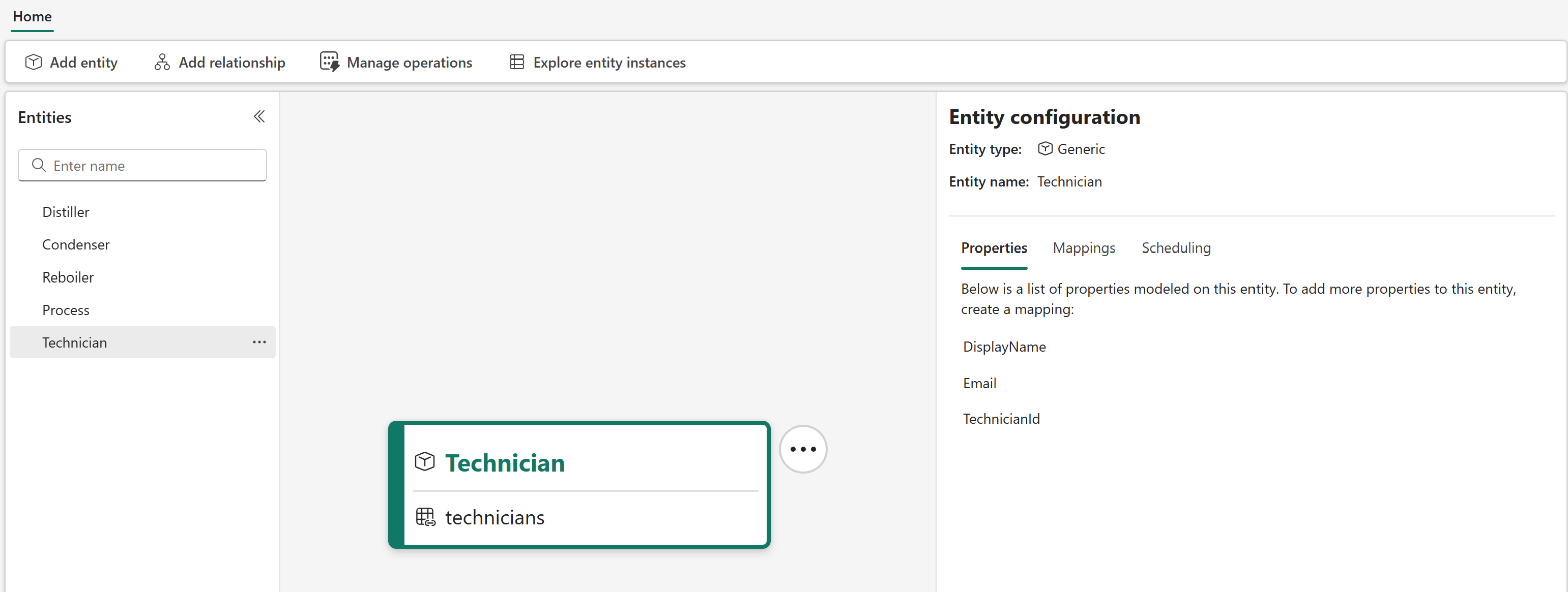 Screenshot del tipo di entità Tecnico.