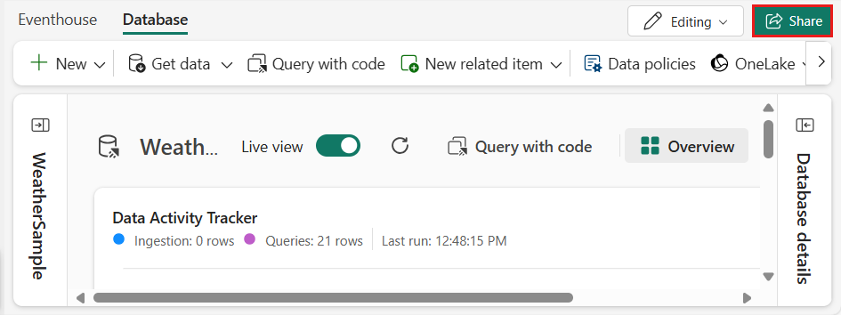 Screenshot che mostra il pulsante Condividi in alto a destra nella schermata.