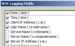 Screenshot della finestra di dialogo Campi di registrazione W 3 C, che mostra più campi da selezionare.