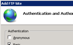Screenshot della pagina Authentication and Authorization Settings (Impostazioni di autenticazione e autorizzazione) che mostra l'opzione Basic selezionata per le impostazioni di autenticazione.