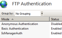 Screenshot della pagina F T P Authentication con I S Manager abilitato.