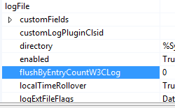 Screenshot che mostra la finestra Editor raccolta. Nel riquadro Proprietà è selezionato scaricamento Per conteggio voci W 3 C Log.