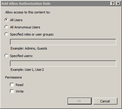 Screenshot della regola di autorizzazione Aggiungi consenti con l'accesso consentito a tutti gli utenti.
