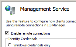 Screenshot che mostra la funzionalità servizio di gestione nella barra delle applicazioni. Abilitare le connessioni remote è selezionata.