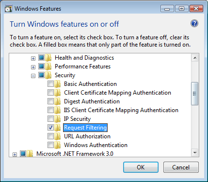 Screenshot del filtro delle richieste selezionato in un'interfaccia Windows Vista o Windows 7.