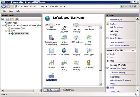 Screenshot del riquadro Home sito Web predefinito con la riscrittura U R L selezionata.