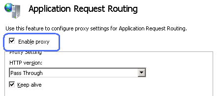 Screenshot della pagina Routing delle richieste dell'applicazione. Abilita proxy è evidenziato e selezionato.
