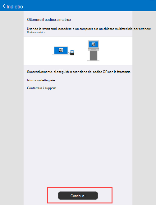 Screenshot di esempio della schermata Portale aziendale Ottieni codice a matrice.