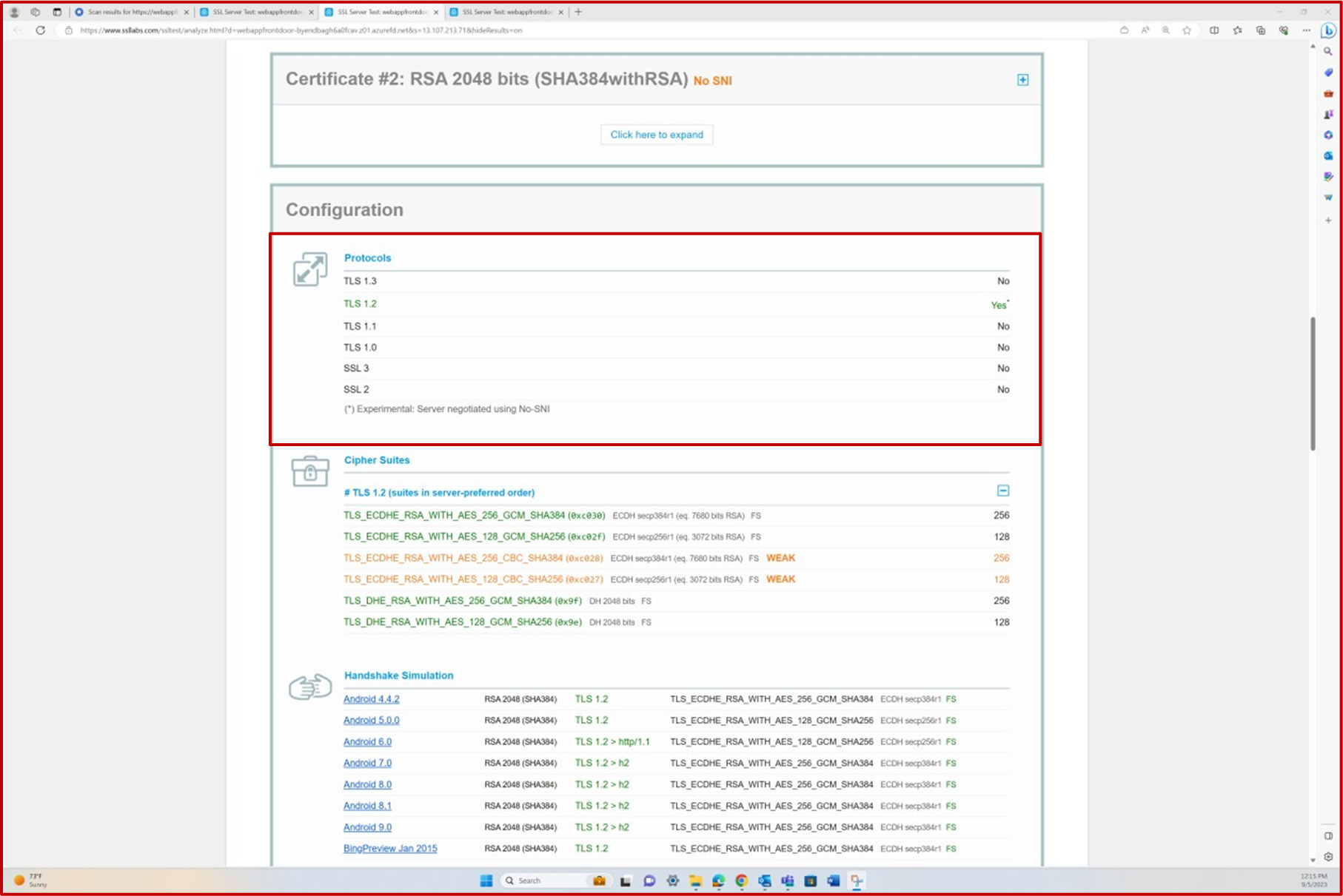 L'analisi SSL di Qualys segnala la tabella di configurazione TLS.