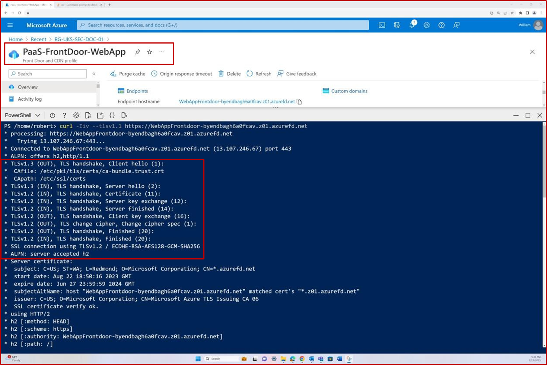 Azure le righe di codice powershell dell'app Web per PaaS-FrontDoor-WebApp.
