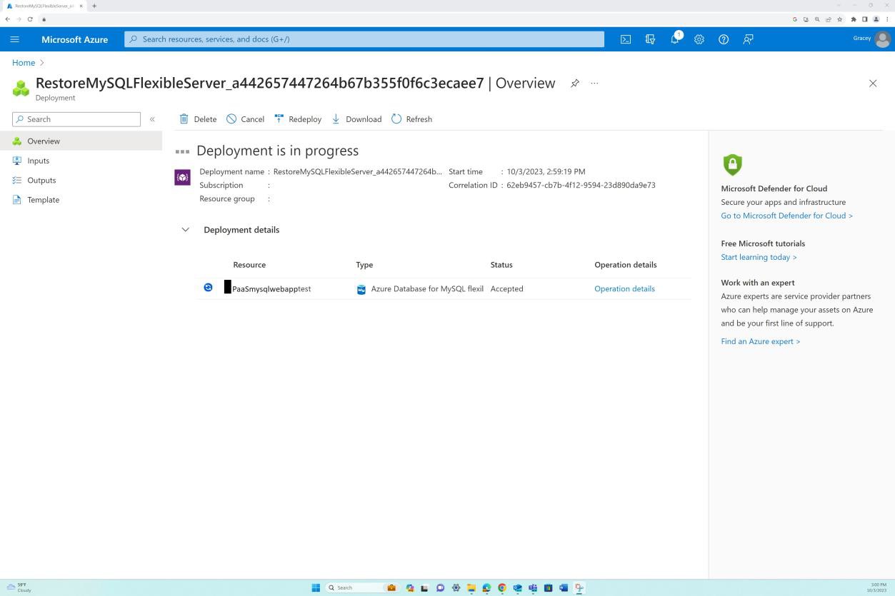 Azure panoramica della distribuzione: la distribuzione è in corso.