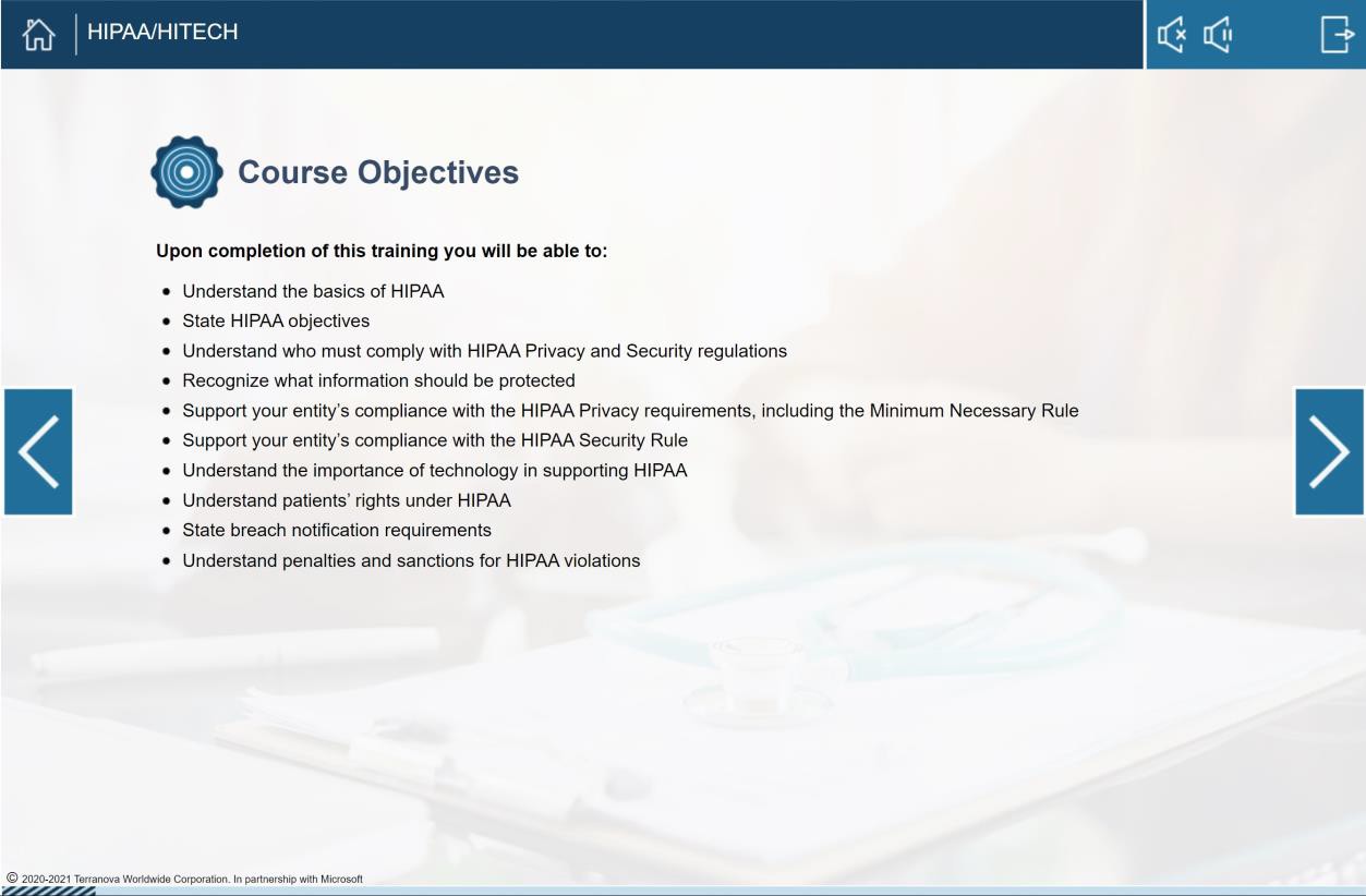 Panoramica degli obiettivi del corso di formazione HIPAA.