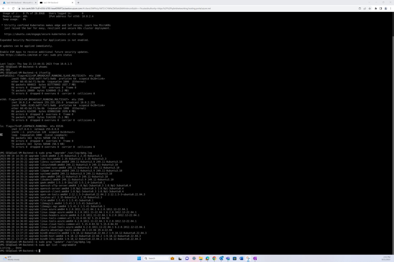 Riga di comando della macchina virtuale del sistema operativo Linux per il back-end della macchina virtuale Iaas.