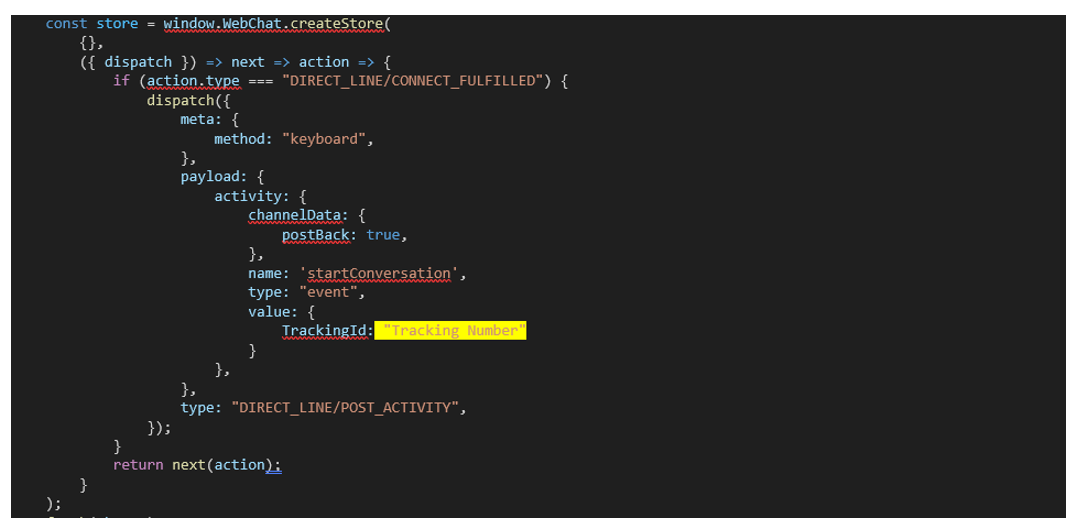 Screenshot del blocco di codice JSON che evidenzia il campo TrackingId.