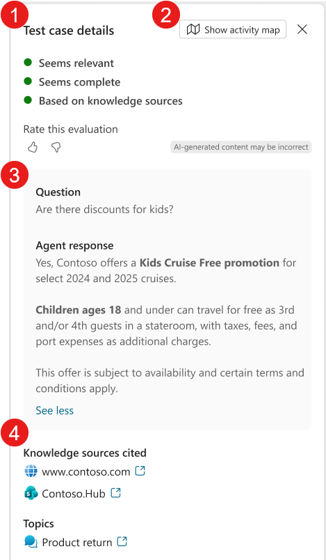 Screenshot che mostra il risultato dettagliato e la valutazione di un test case.