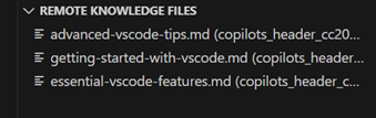 Screenshot della finestra Remote Knowledge Files che mostra i documenti disponibili.