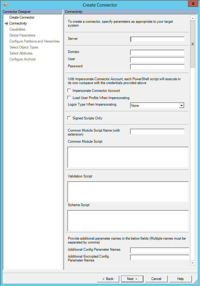 pagina di configurazione del connettore di sincronizzazione MIM