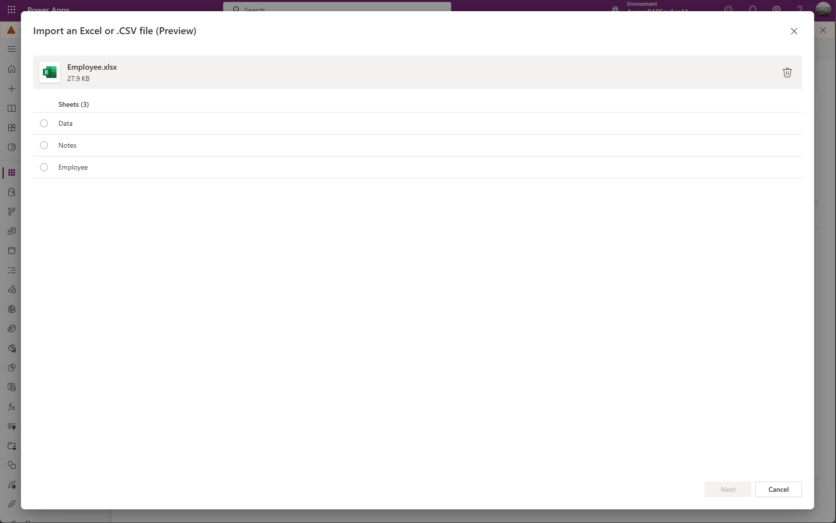 Selezionare il foglio di Excel da importare.