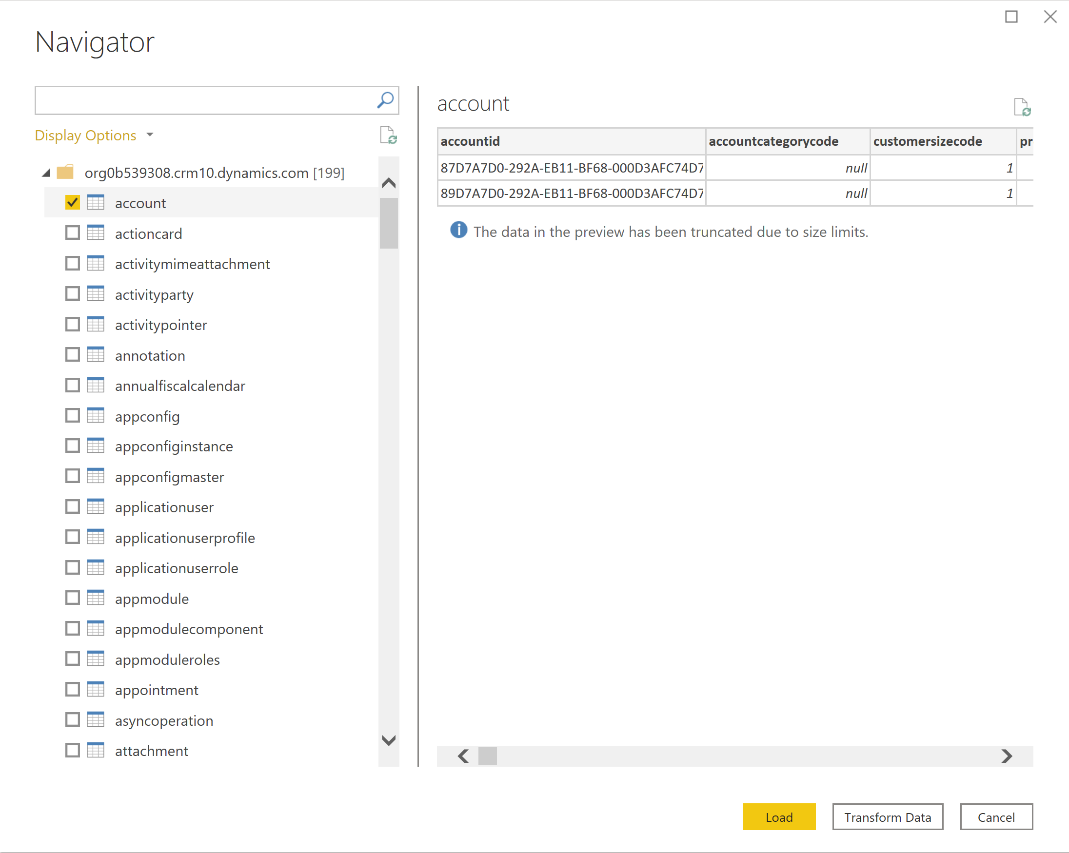 esempio di righe di tabella visualizzate.