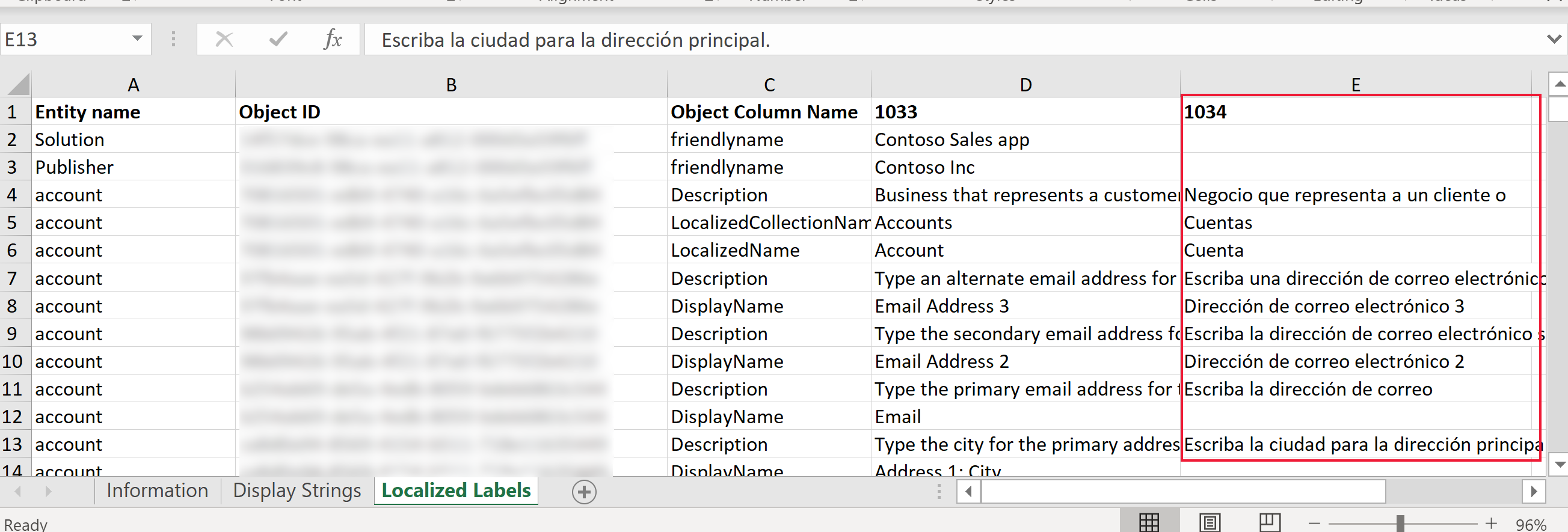 Testo tradotto nel file di Excel.