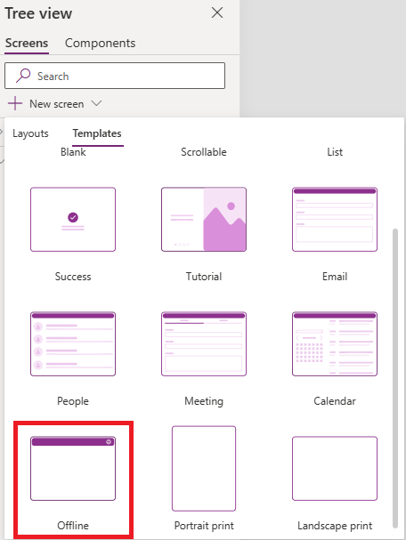 Screenshot della raccolta Modelli con il modello Offline evidenziato.