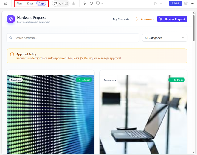 visualizzare piani, dati e app 