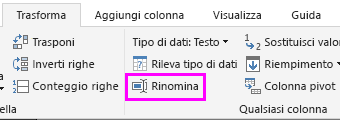 La schermata mostra l'opzione Rinomina selezionata dalla barra multifunzione.