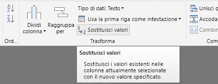 Screenshot che mostra una colonna evidenziata con 