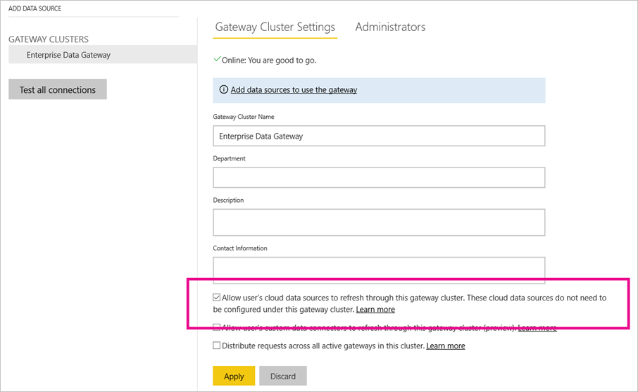 Ricarica attraverso il cluster di gateway